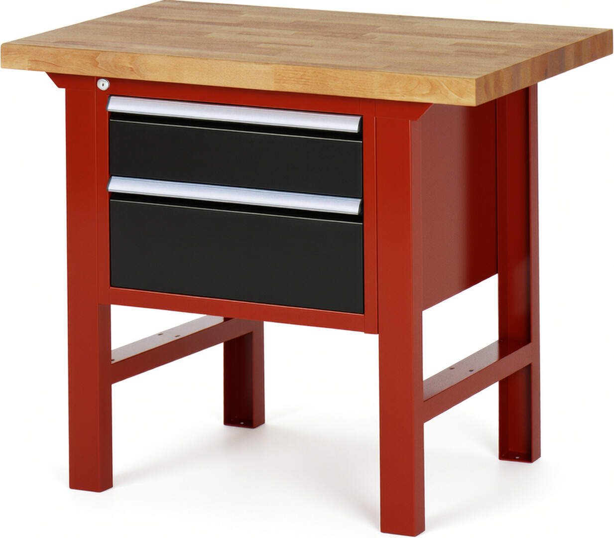 Werkbank Modell 7123 rot - schwarz, BxTxH 1000x700x840 mm,  Buche-Massiv Arbeitsplatte 40 mm,  2 Schubladen mit  Vollauszug 100 % und  SoftClosing