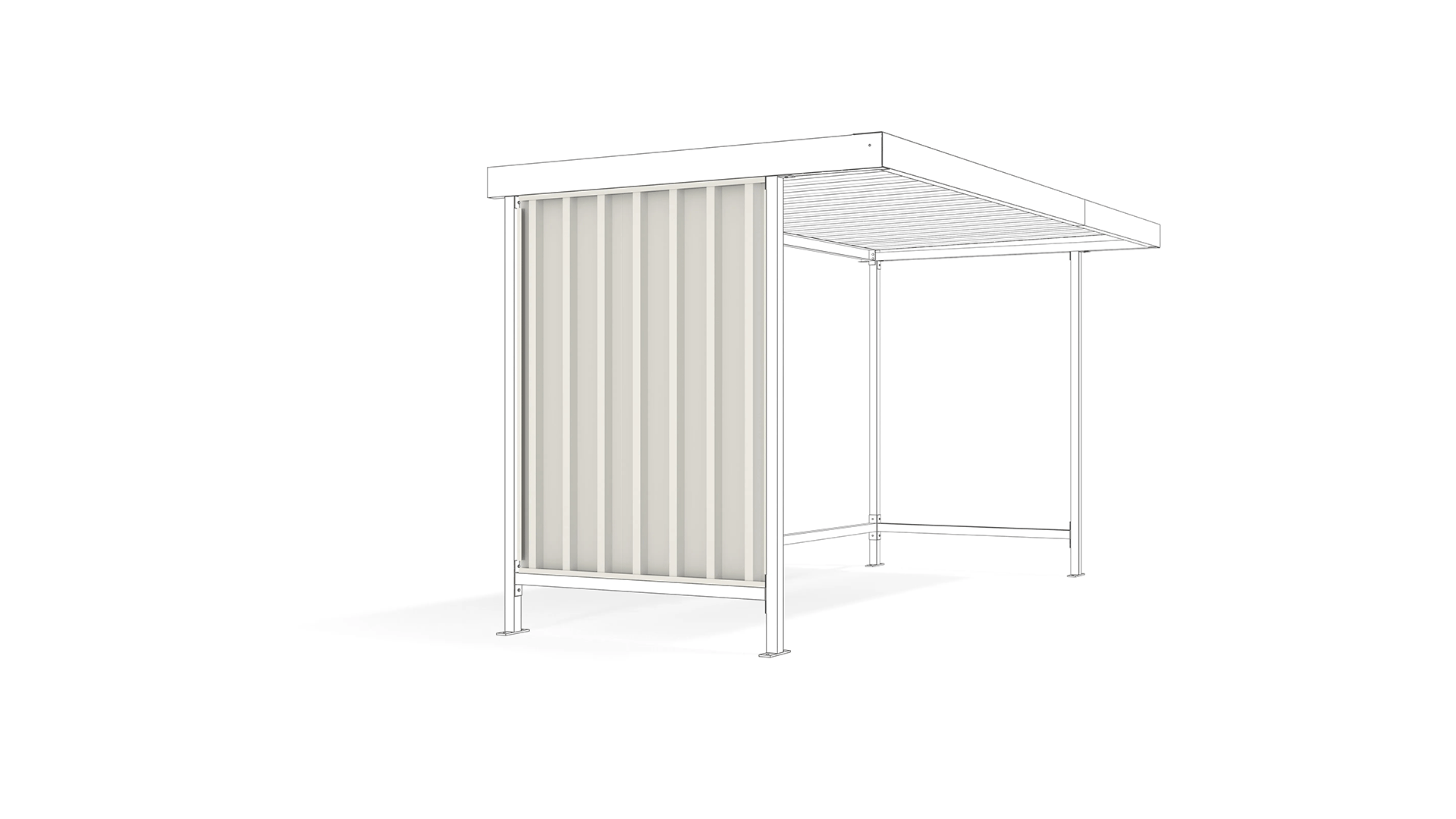 Seitenwand für Fahrradunterstand, Überdachung aus Trapezblech zu Grund- und Anbaueinheit Modell Leipzig einseitig, mit 2200 mm Tiefe,