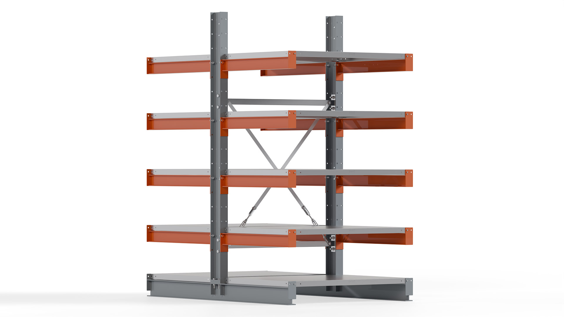 Kragarmregal KARL basic - lackiert - Breite: 100 cm - Höhe: 200 cm - Tiefe: 80 cm - Traglast je Kragarm: 550 kg - beidseitig