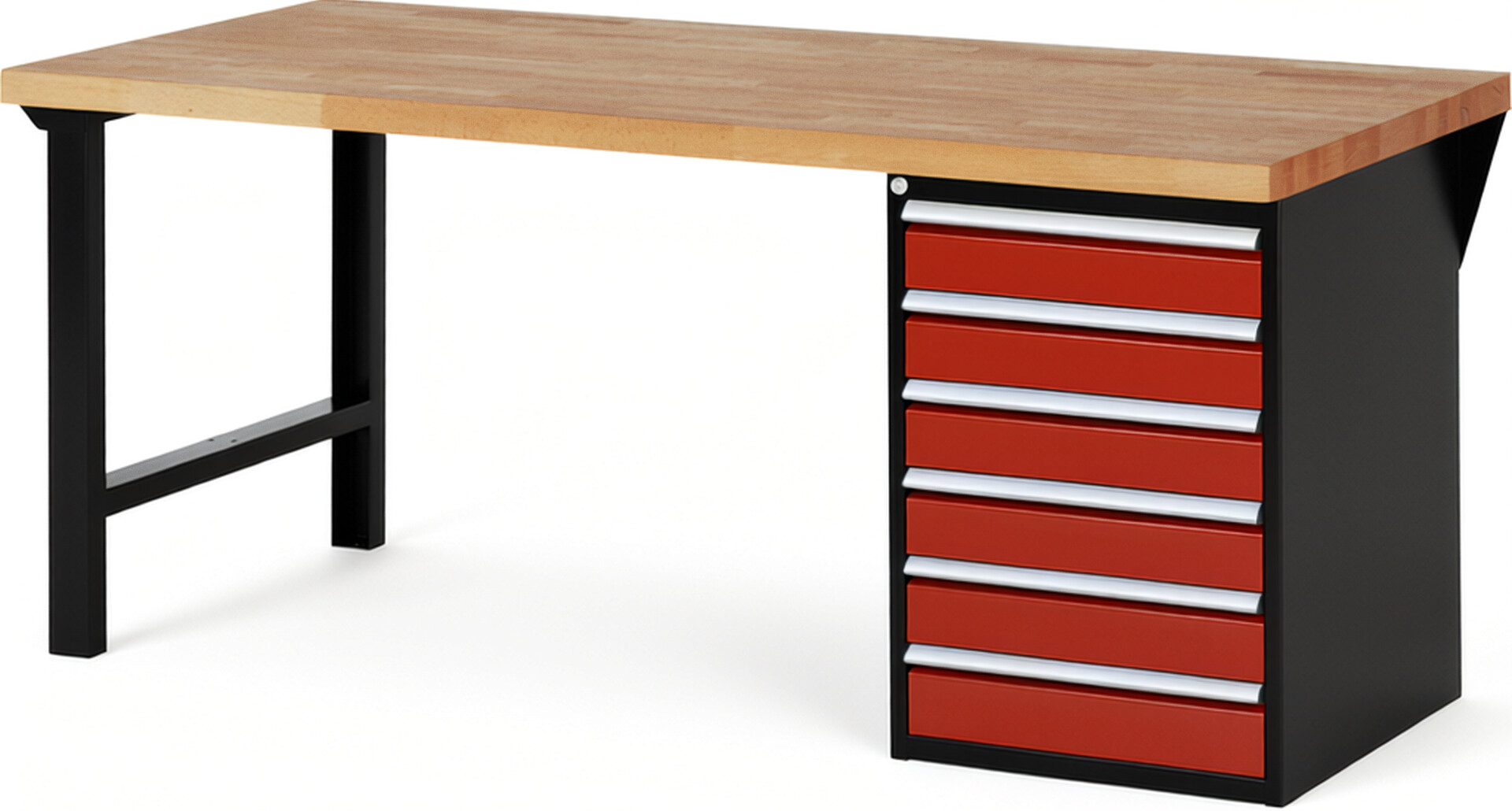 RAU Werkbank schwarz - rot - Breite 200 cm - Tiefe 90 cm - Höhe 89 cm - Buche-Massiv Arbeitsplatte 40 mm