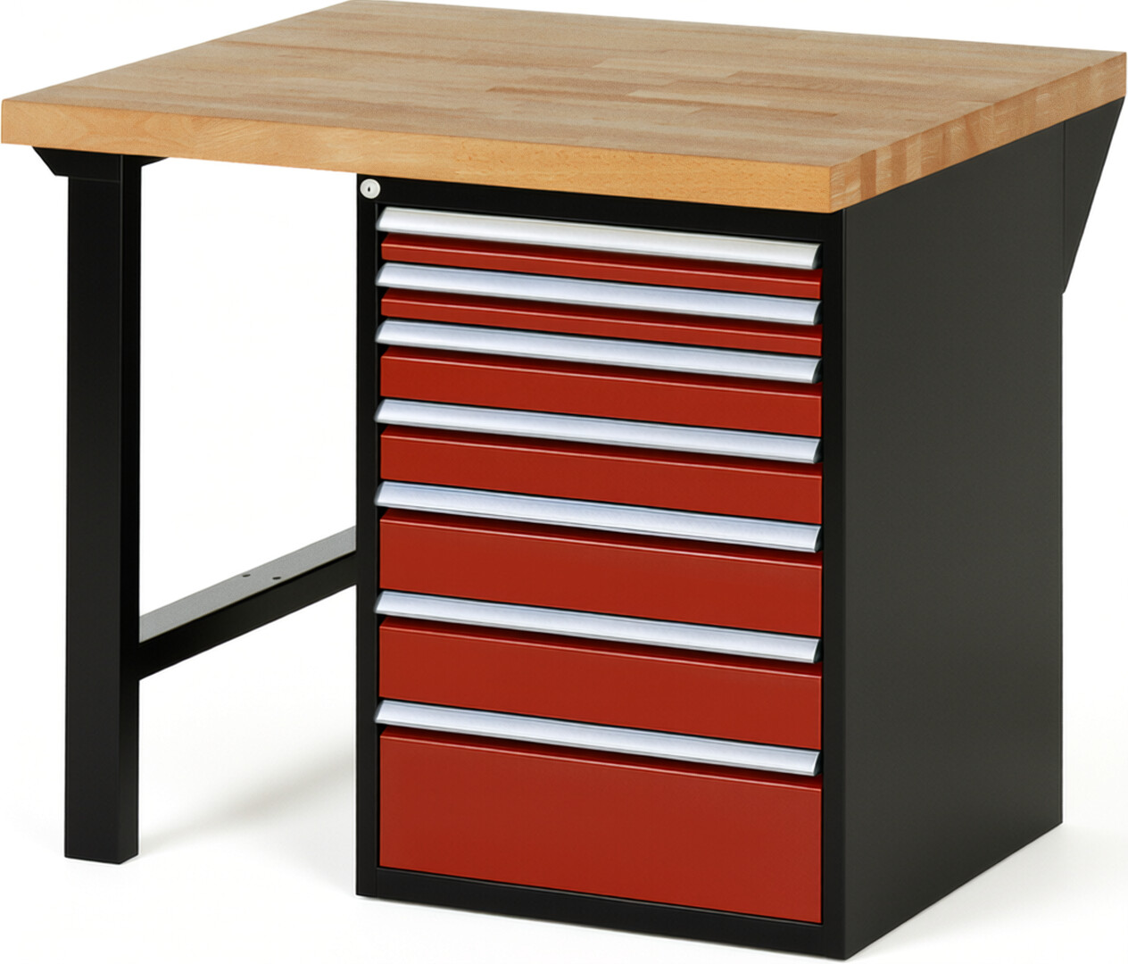 RAU Werkbank schwarz - rot - Breite 100 cm - Tiefe 90 cm - Höhe 89 cm - Buche-Massiv Arbeitsplatte 40 mm