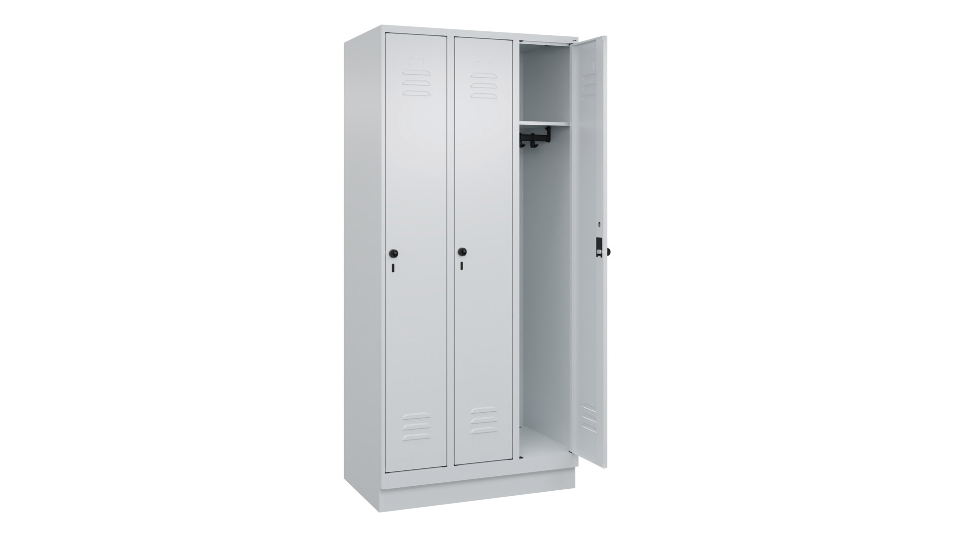 Spind - Garderobenschrank, Breite 90 cm, Höhe 195 cm, Tiefe 50 cm, 3 Abteile