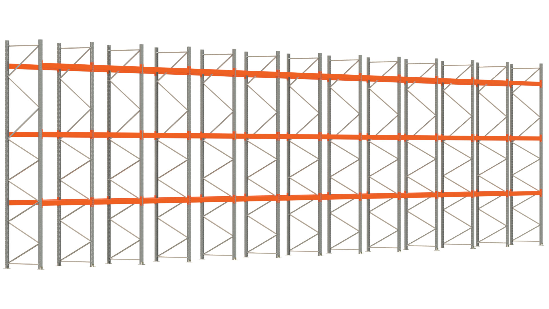 Palettenregal ARTUS - Breite 2390,5 cm - Höhe 550 cm - Tiefe 110 cm - Fachlast 2000 kg - 96 Palettenstellplätze