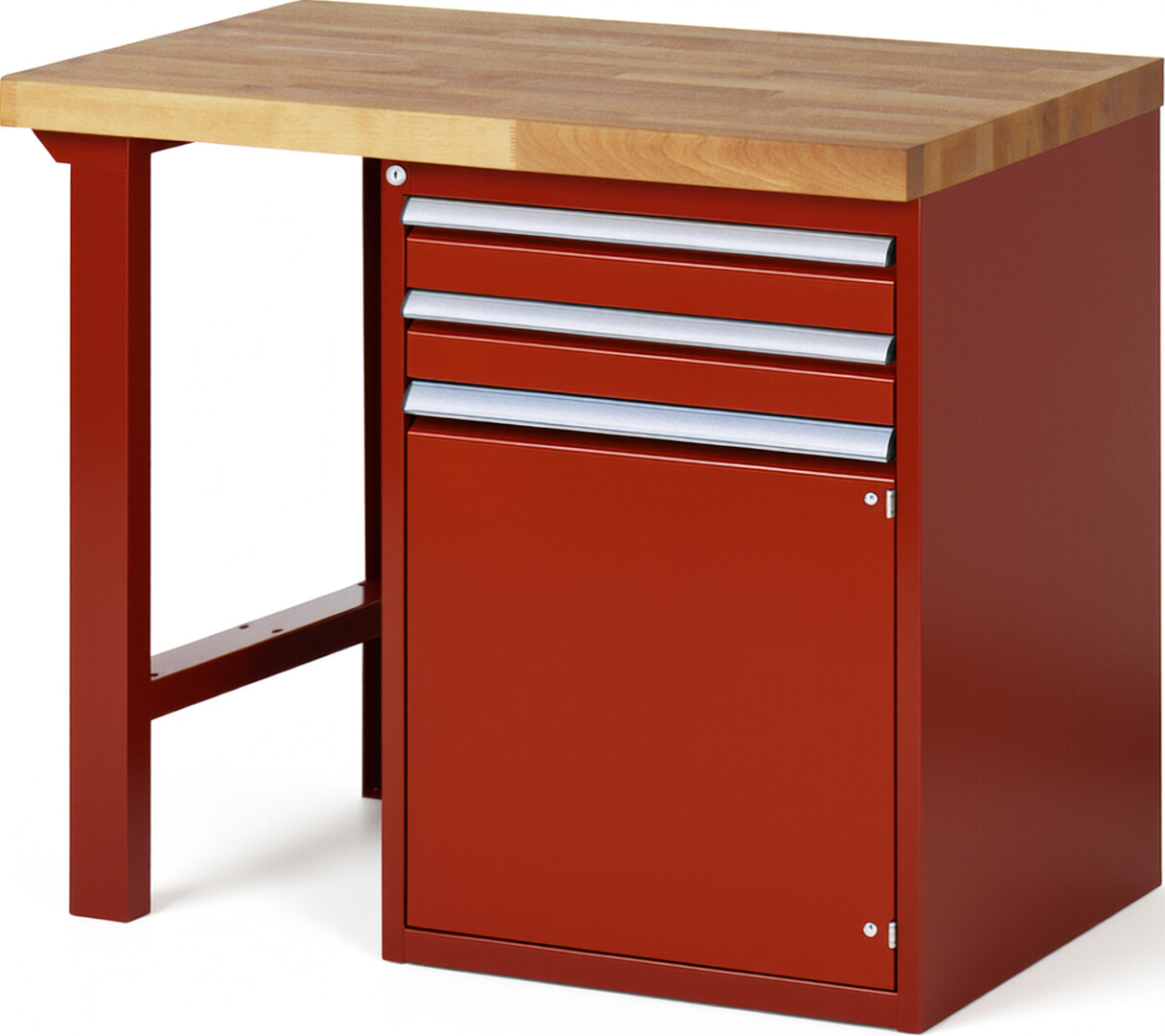 Werkbank Modell 7503 rot, BxTxH 1000x700x890 mm,  Buche-Massiv Arbeitsplatte 40 mm,  2 Schubladen mit  Vollauszug 100 % und  SoftClosing