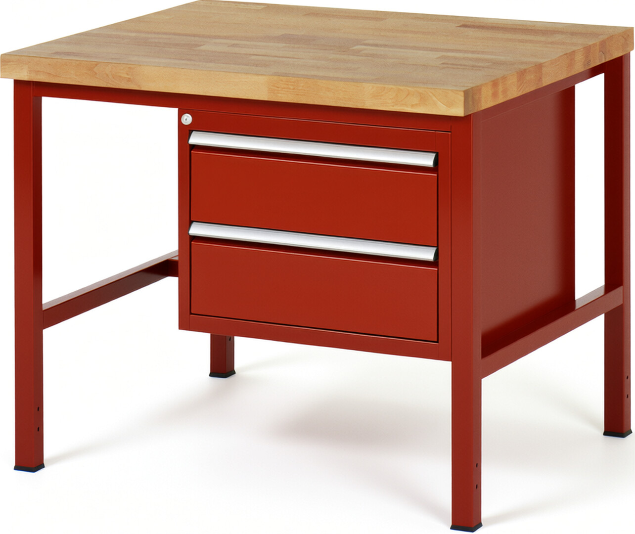 Werkbank Modell 8125 rot, BxTxH 1000x900x840 mm,  Buche-Massiv Arbeitsplatte 40 mm,  2 Schubladen mit  Auszug 90 %