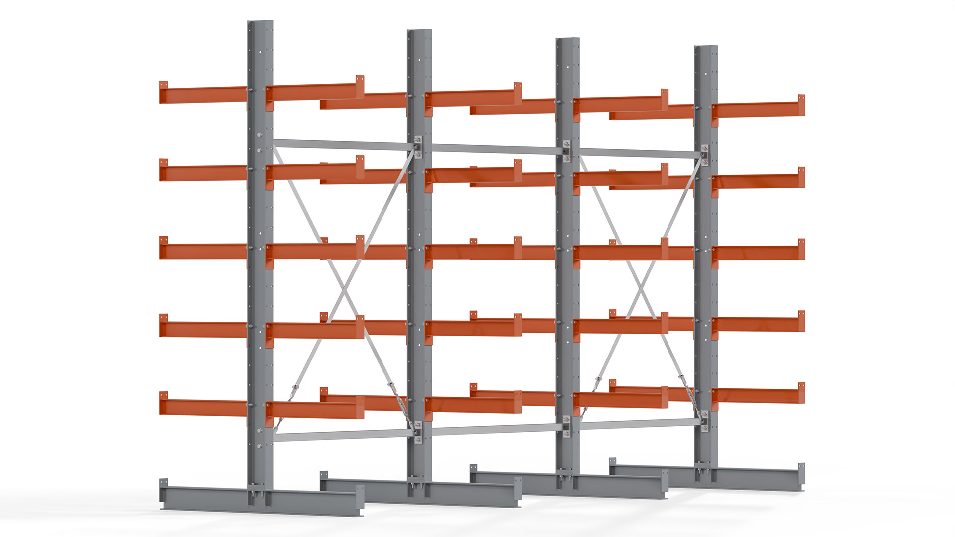 Kragarmregal KARL basic - lackiert - Breite: 384 cm - Höhe: 250 cm - Tiefe: 60 cm - Traglast je Kragarm: 730 kg - beidseitig