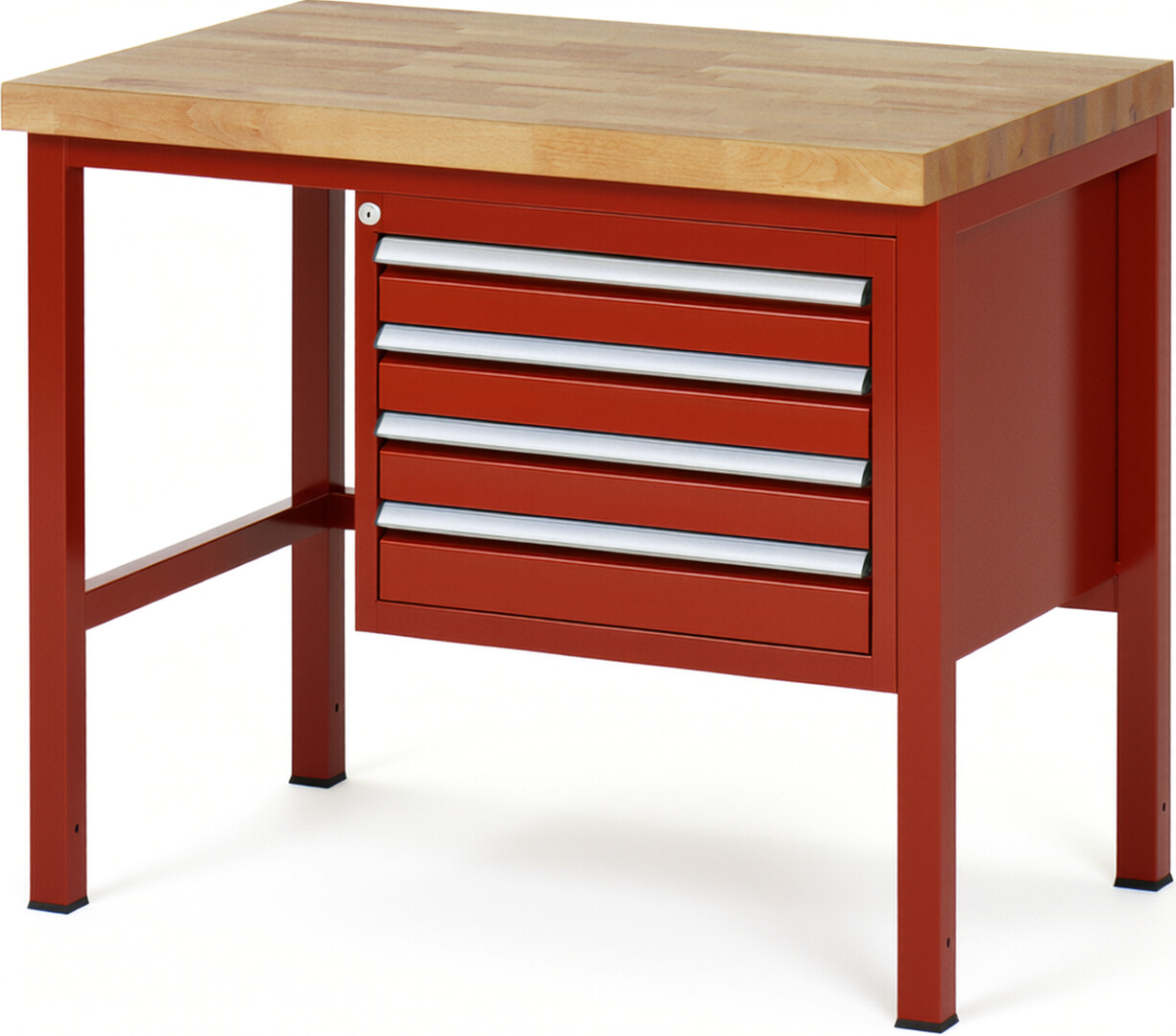 Werkbank Modell 8133 rot, BxTxH 1000x700x840 mm,  Buche-Massiv Arbeitsplatte 40 mm,  4 Schubladen mit  Vollauszug 100 % und  SoftClosing