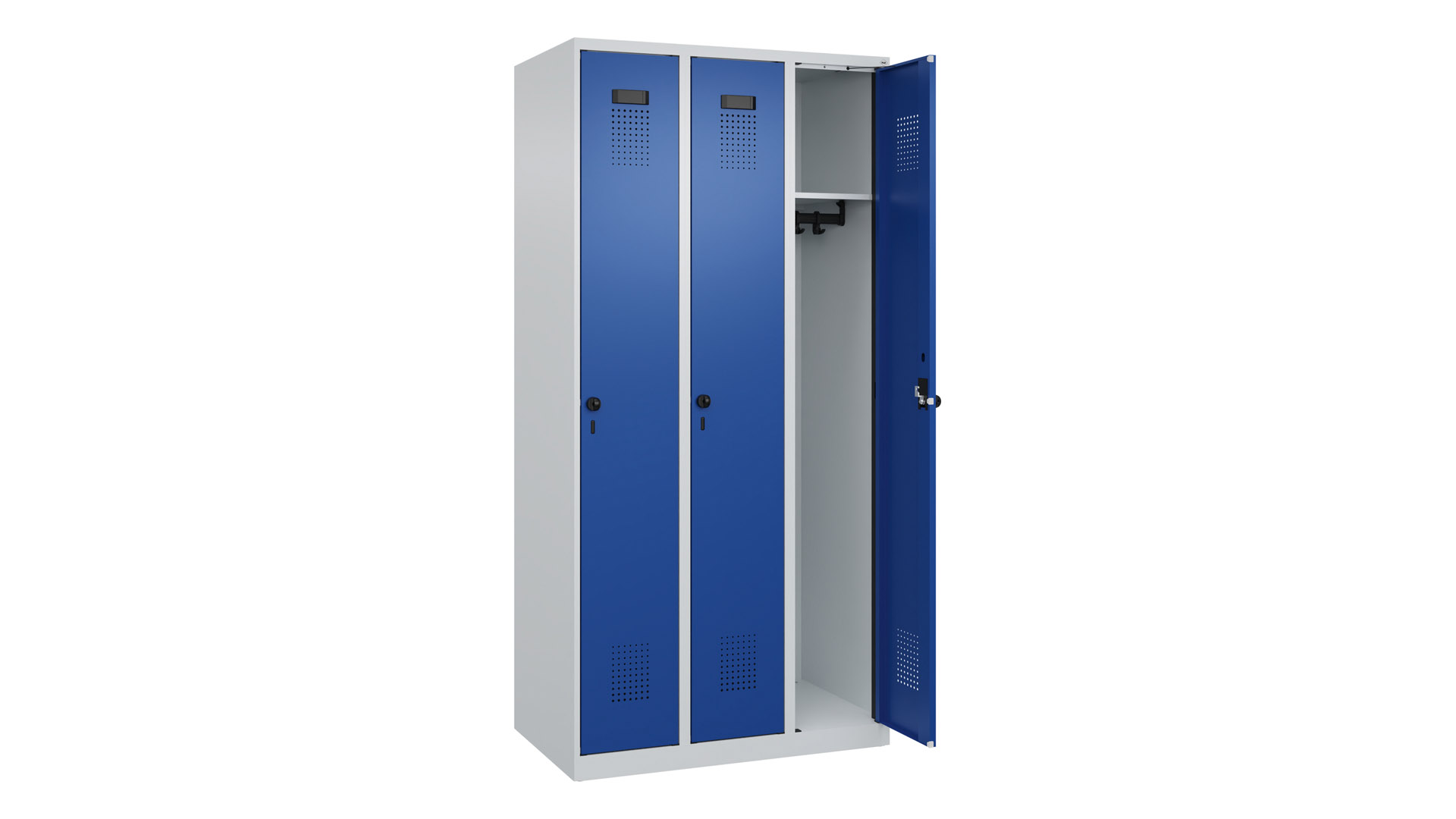 Spind - Garderobenschrank, Breite 90 cm, Höhe 185 cm, Tiefe 50 cm, 3 Abteile