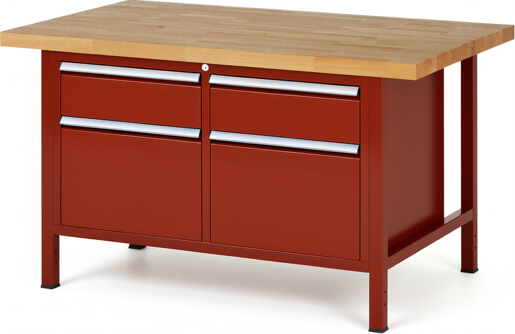 Werkbank Modell 8471 rot, BxTxH 1500x900x840 mm,  Buche-Massiv Arbeitsplatte 40 mm,  4 Schubladen mit  Auszug 90 %