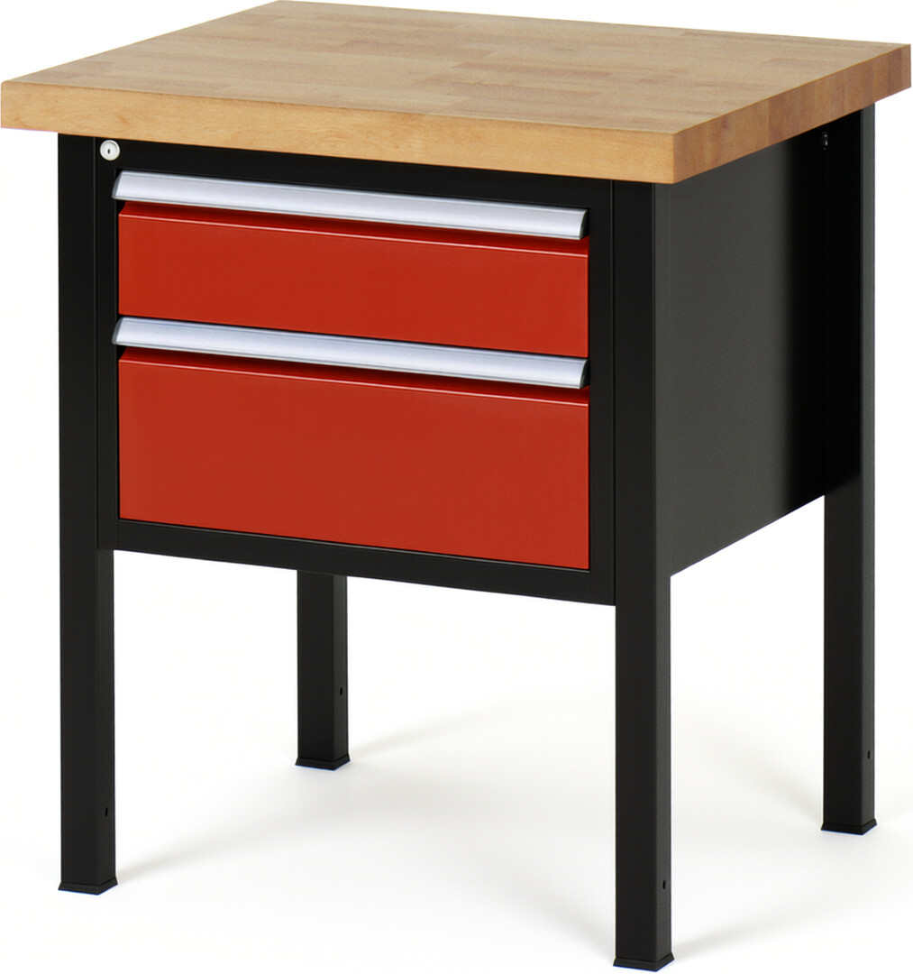RAU Werkbank schwarz - rot - Breite 75 cm - Tiefe 70 cm - Höhe 104 cm - Buche-Massiv Arbeitsplatte 40 mm