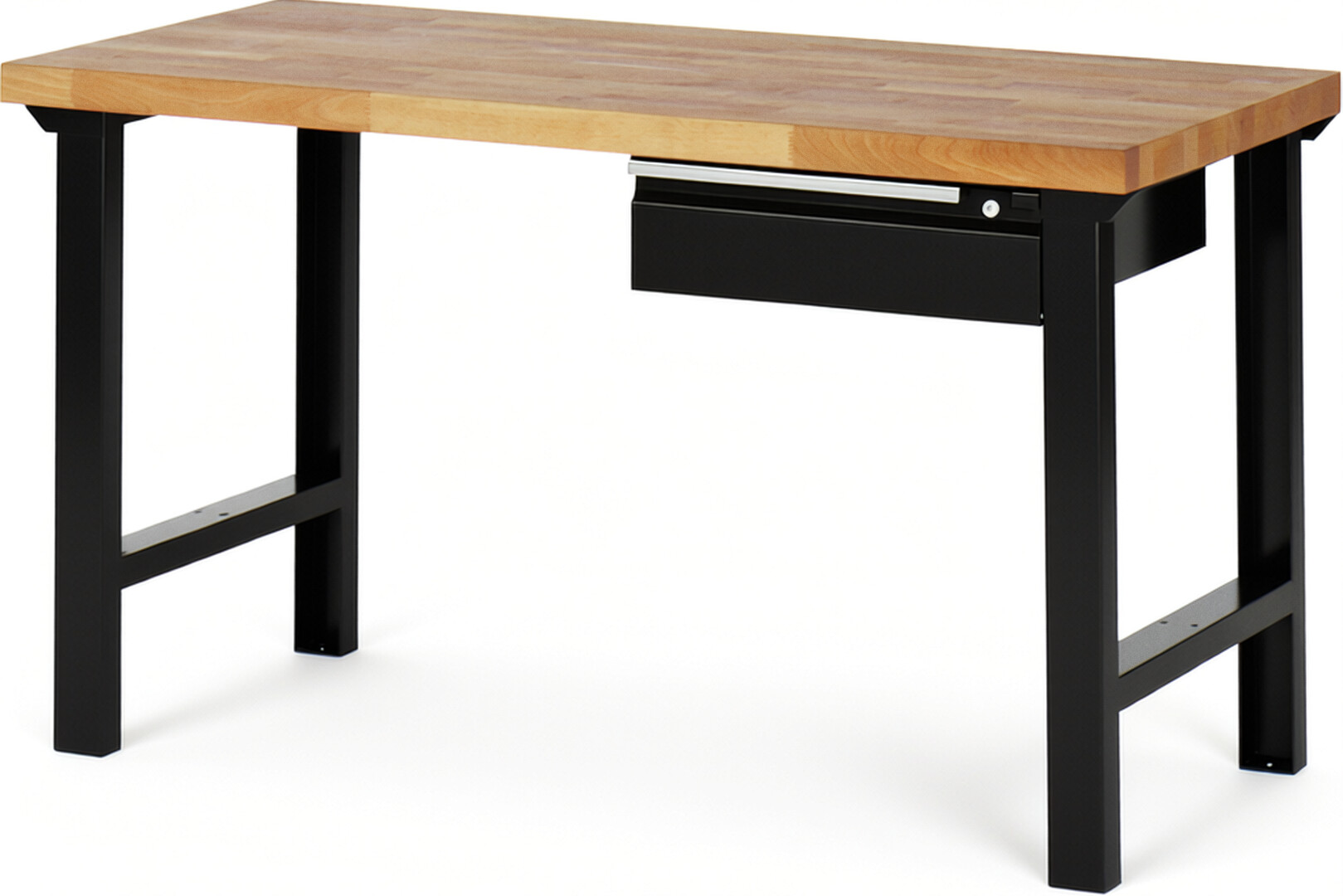 Werkbank schwarz, BxTxH 1500x700x840 mm, Platte Buche 40 mm, 1 Hängeschublade 150 mm, RAL 9011/9011