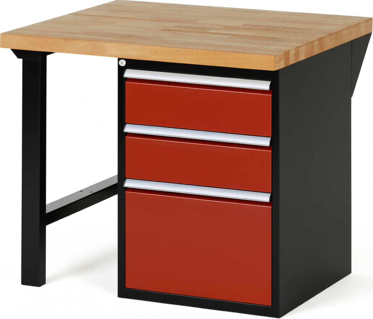 RAU Werkbank schwarz - rot - Breite 100 cm - Tiefe 90 cm - Höhe 89 cm - Buche-Massiv Arbeitsplatte 40 mm