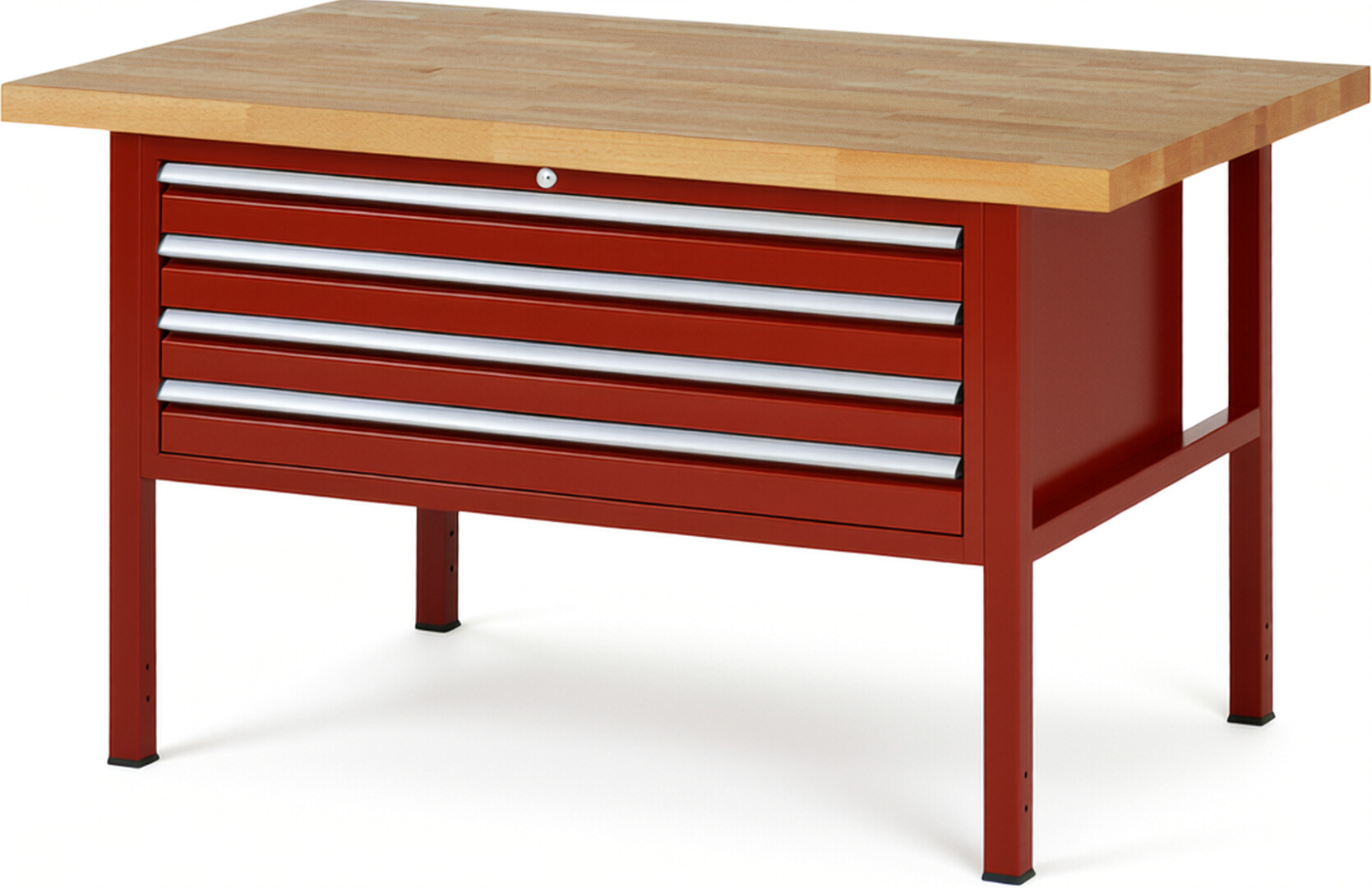 Werkbank Modell 8333 rot, BxTxH 1500x900x840 mm,  Buche-Massiv Arbeitsplatte 40 mm,  4 Schubladen mit  Vollauszug 100 % und  SoftClosing