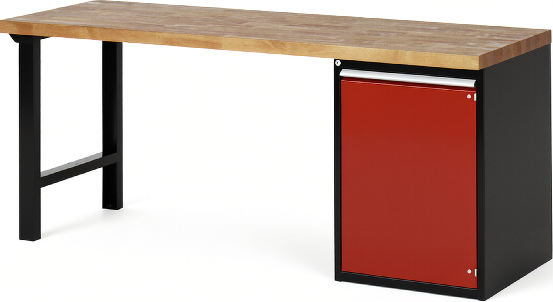 RAU Werkbank schwarz - rot - Breite 200 cm - Tiefe 70 cm - Höhe 89 cm - Buche-Massiv Arbeitsplatte 40 mm