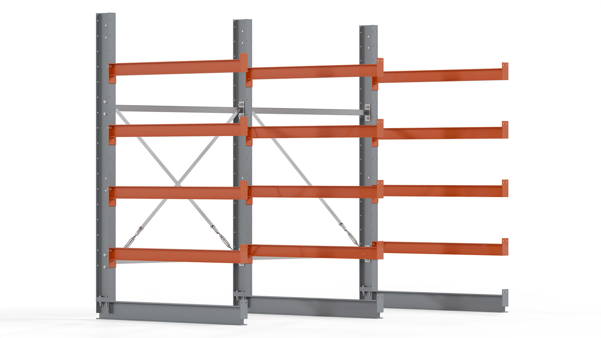 Kragarmregal KARL basic - lackiert - Breite: 256 cm - Höhe: 200 cm - Tiefe: 120 cm - Traglast je Kragarm: 370 kg - einseitig