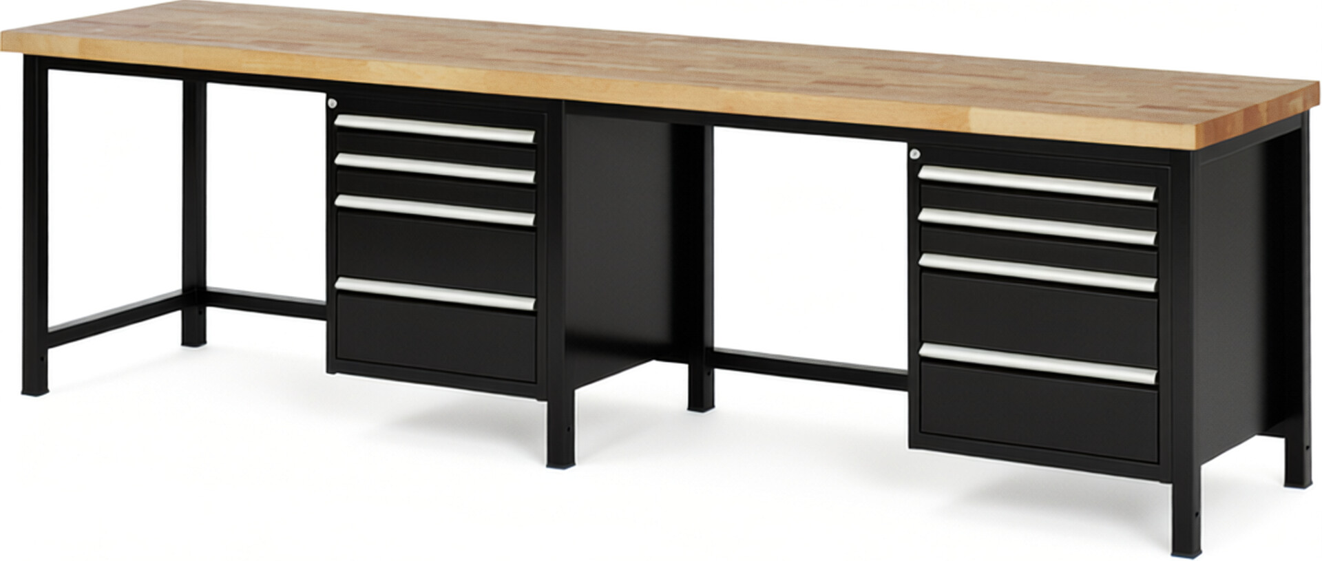 RAU Werkbank schwarz - Breite 300 cm - Tiefe 70 cm - Höhe 84 cm - Buche-Massiv Arbeitsplatte 40 mm