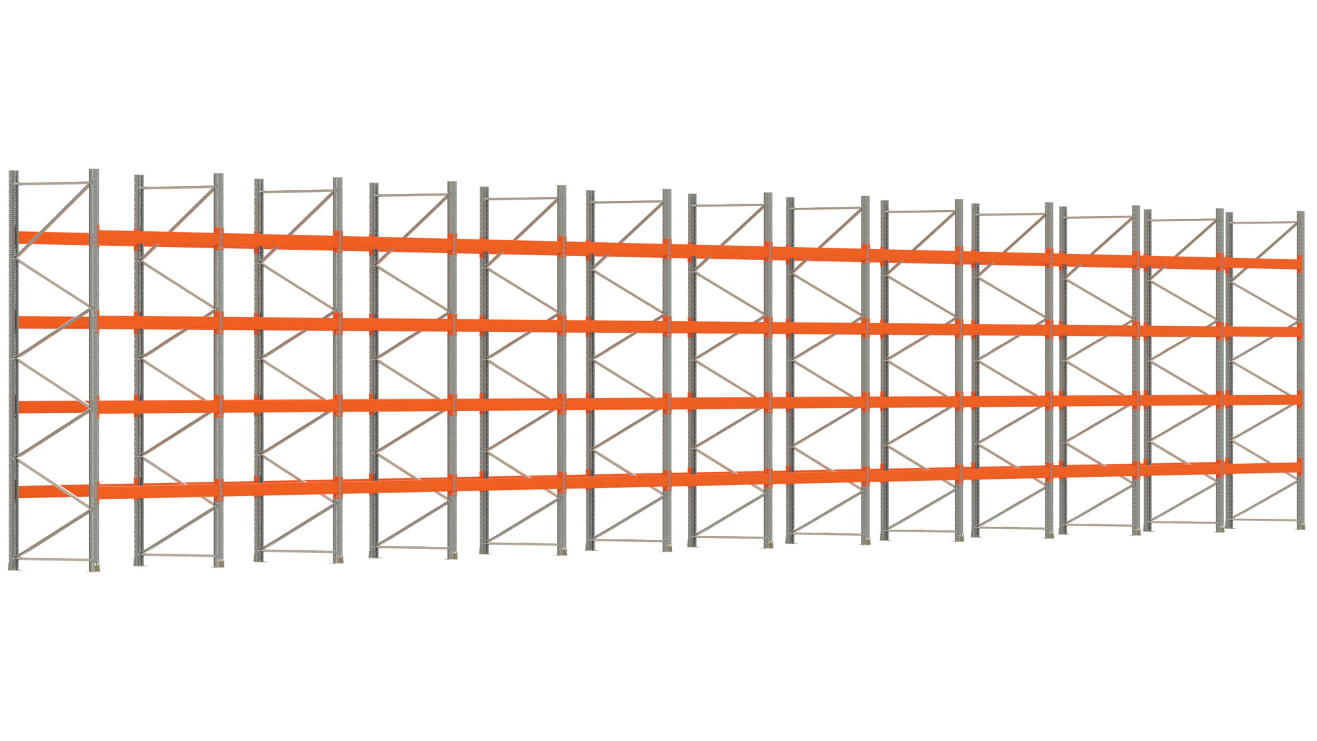 Palettenregal ARTUS - Breite 2390,5 cm - Höhe 400 cm - Tiefe 110 cm - Fachlast 2600 kg - 120 Palettenstellplätze