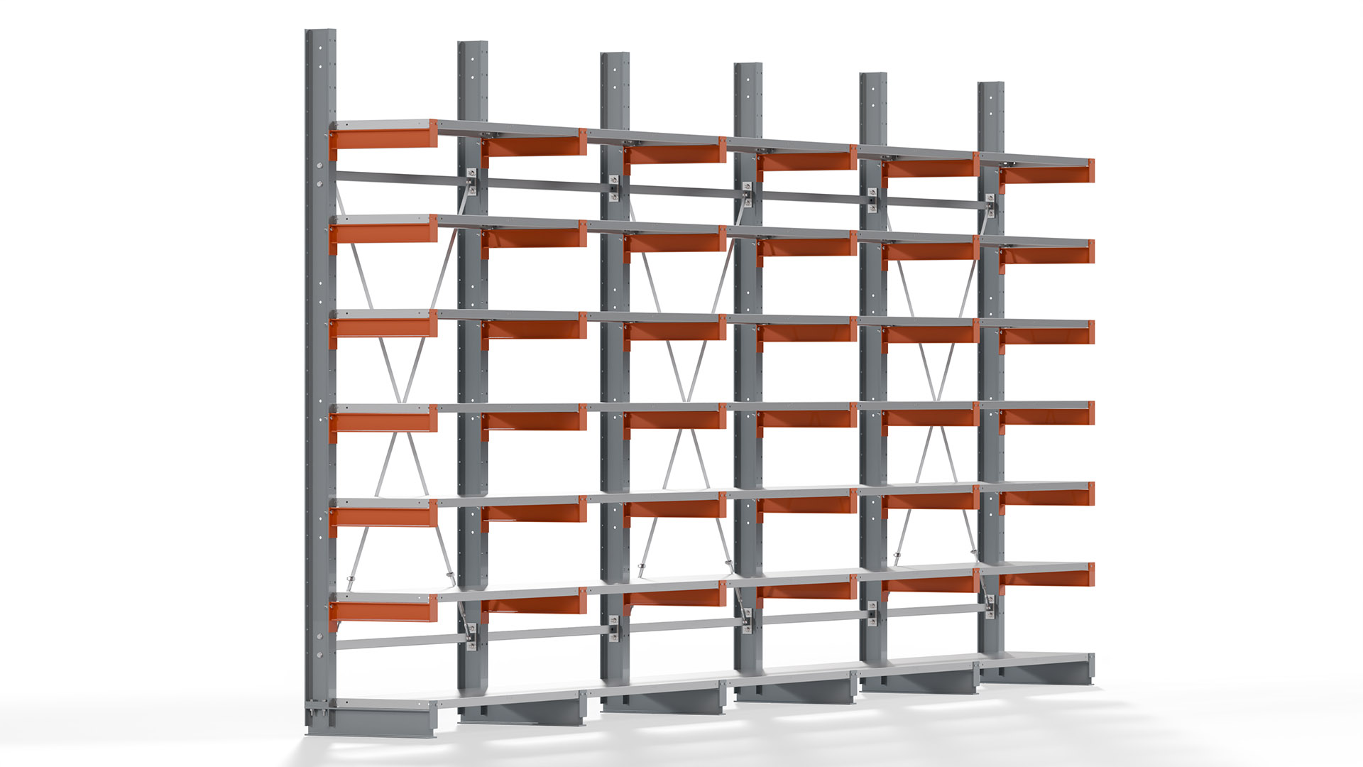 Kragarmregal KARL basic - lackiert - Breite: 640 cm - Höhe: 300 cm - Tiefe: 50 cm - Traglast je Kragarm: 870 kg - einseitig