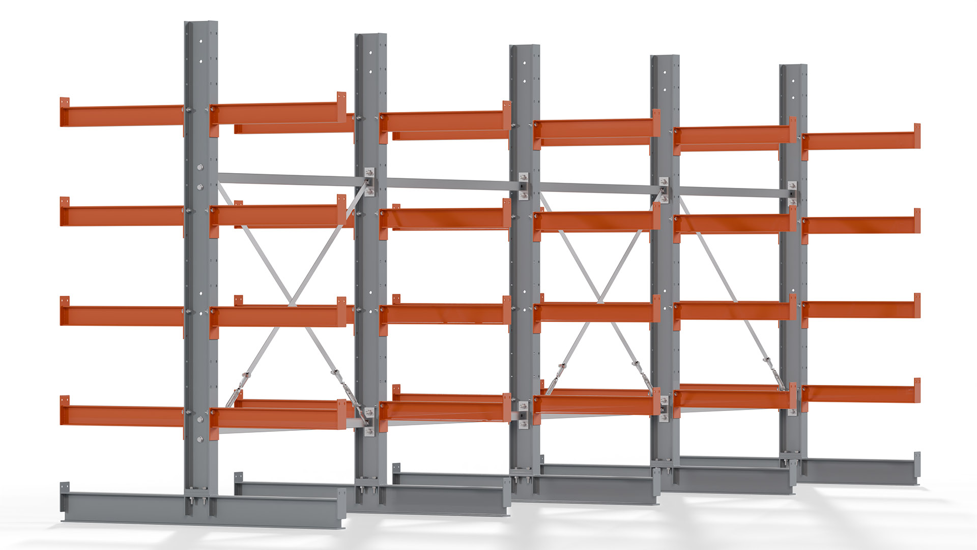 Kragarmregal KARL basic - lackiert - Breite: 512 cm - Höhe: 200 cm - Tiefe: 60 cm - Traglast je Kragarm: 740 kg - beidseitig