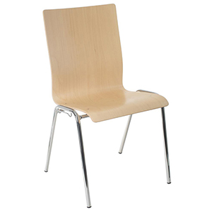 Stapelstuhl, Holzschale Typ 4, buche lackiert, 4-Fuß-Gestell verchromt