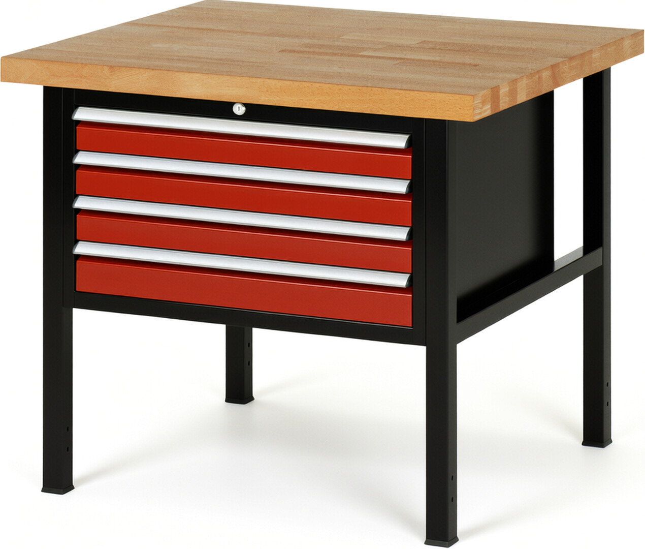 RAU Werkbank schwarz - rot - Breite 100 cm - Tiefe 90 cm - Höhe 104 cm - Buche-Massiv Arbeitsplatte 40 mm