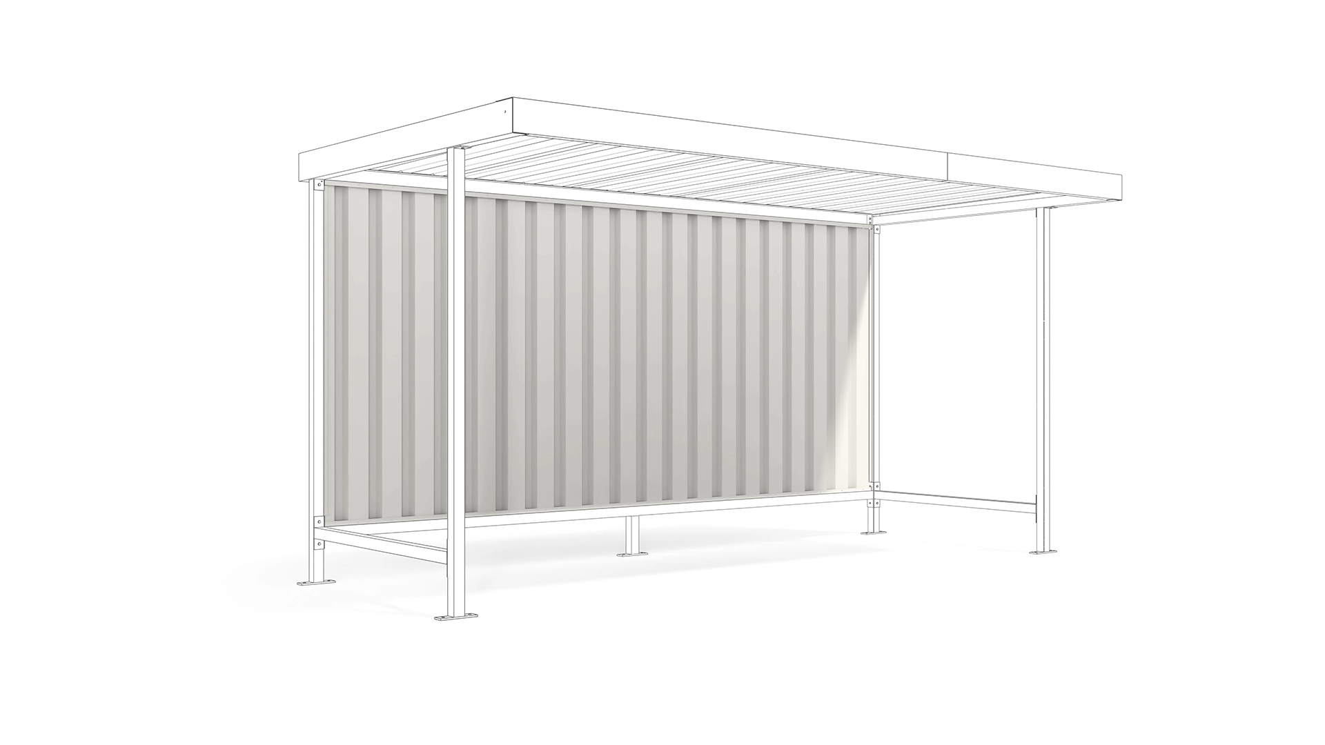 Rückwand für Fahrradunterstand, Überdachung aus Trapezblech zu Grund- und Anbaueinheit Modell Leipzig, mit 4300 mm Breite,