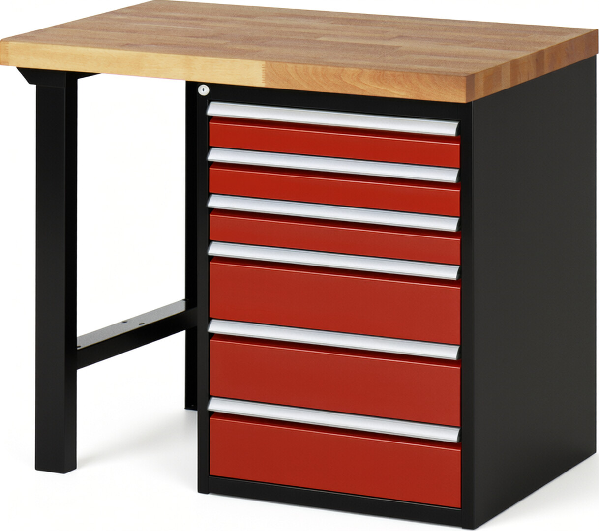 RAU Werkbank schwarz - rot - Breite 100 cm - Tiefe 70 cm - Höhe 89 cm - Buche-Massiv Arbeitsplatte 40 mm