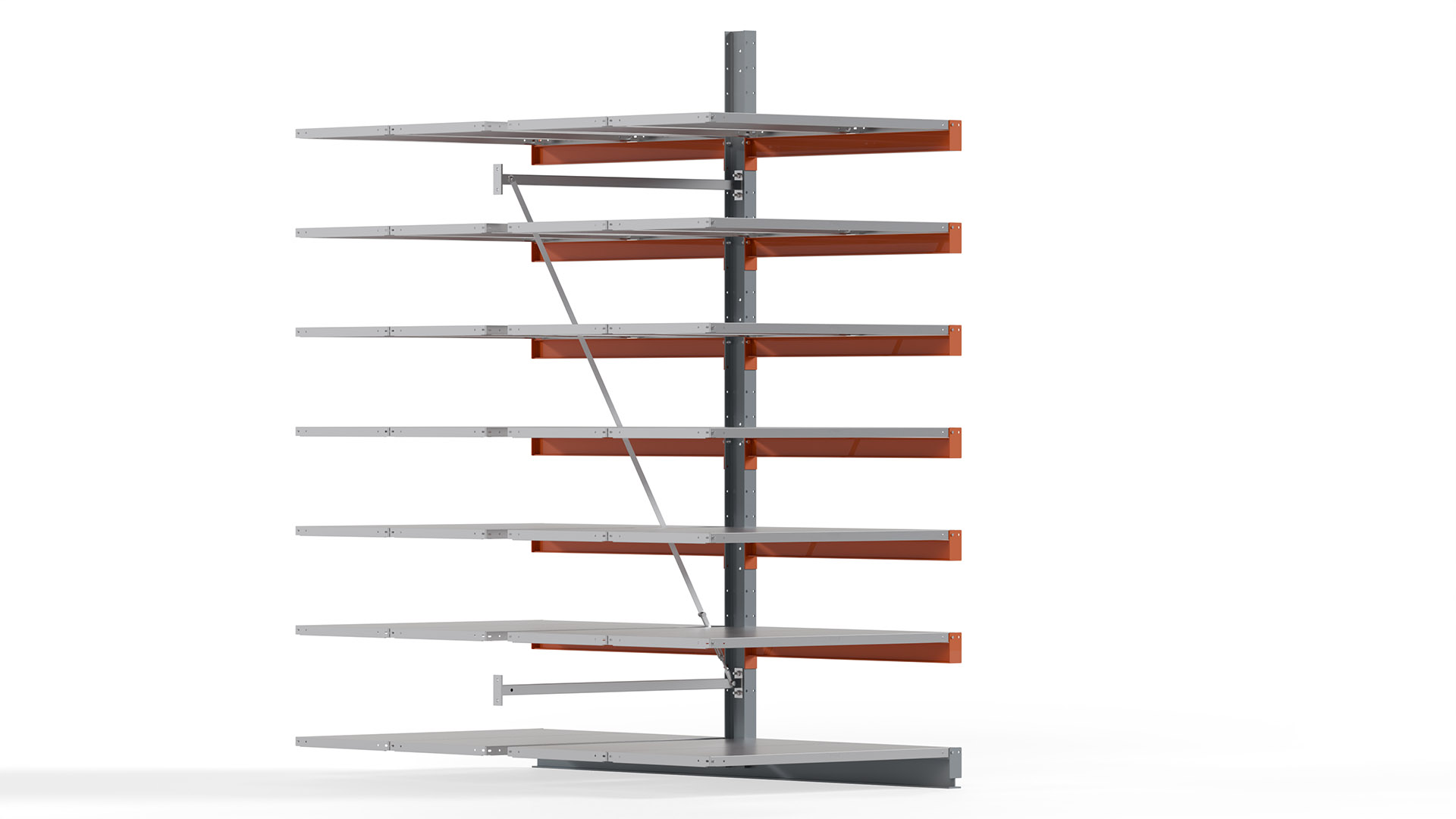 Kragarmregal KARL basic - Anbaufeld - Breite: 128 cm - Höhe: 300 cm - Tiefe: 252 cm - Traglast je Arm: 370 kg - doppelseitig