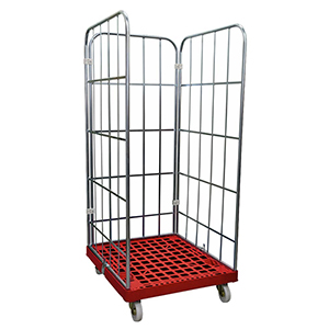 Rollbox, 3-seitig, Nutzhöhe 1460 mm, BxTxH 810x720x1640 mm, Bodenplatte aus HDPE, RAL 3000 feuerrot