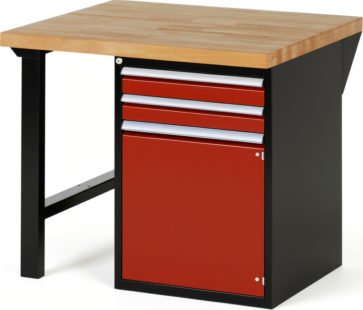 RAU Werkbank schwarz - rot - Breite 100 cm - Tiefe 90 cm - Höhe 89 cm - Buche-Massiv Arbeitsplatte 40 mm