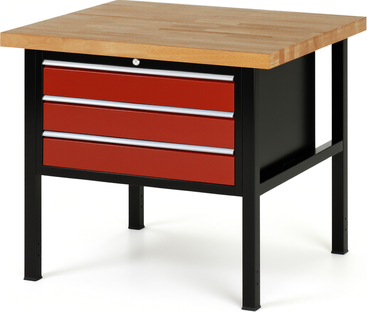 RAU Werkbank schwarz - rot - Breite 100 cm - Tiefe 90 cm - Höhe 104 cm - Buche-Massiv Arbeitsplatte 40 mm