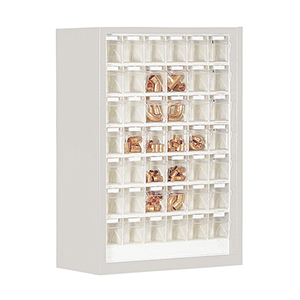 Kleinteilemagazin - Hängeschrank, BxTxH 665x250x910 mm, 42 Kästen, 42xGr. 6, RAL 7035 lichtgrau