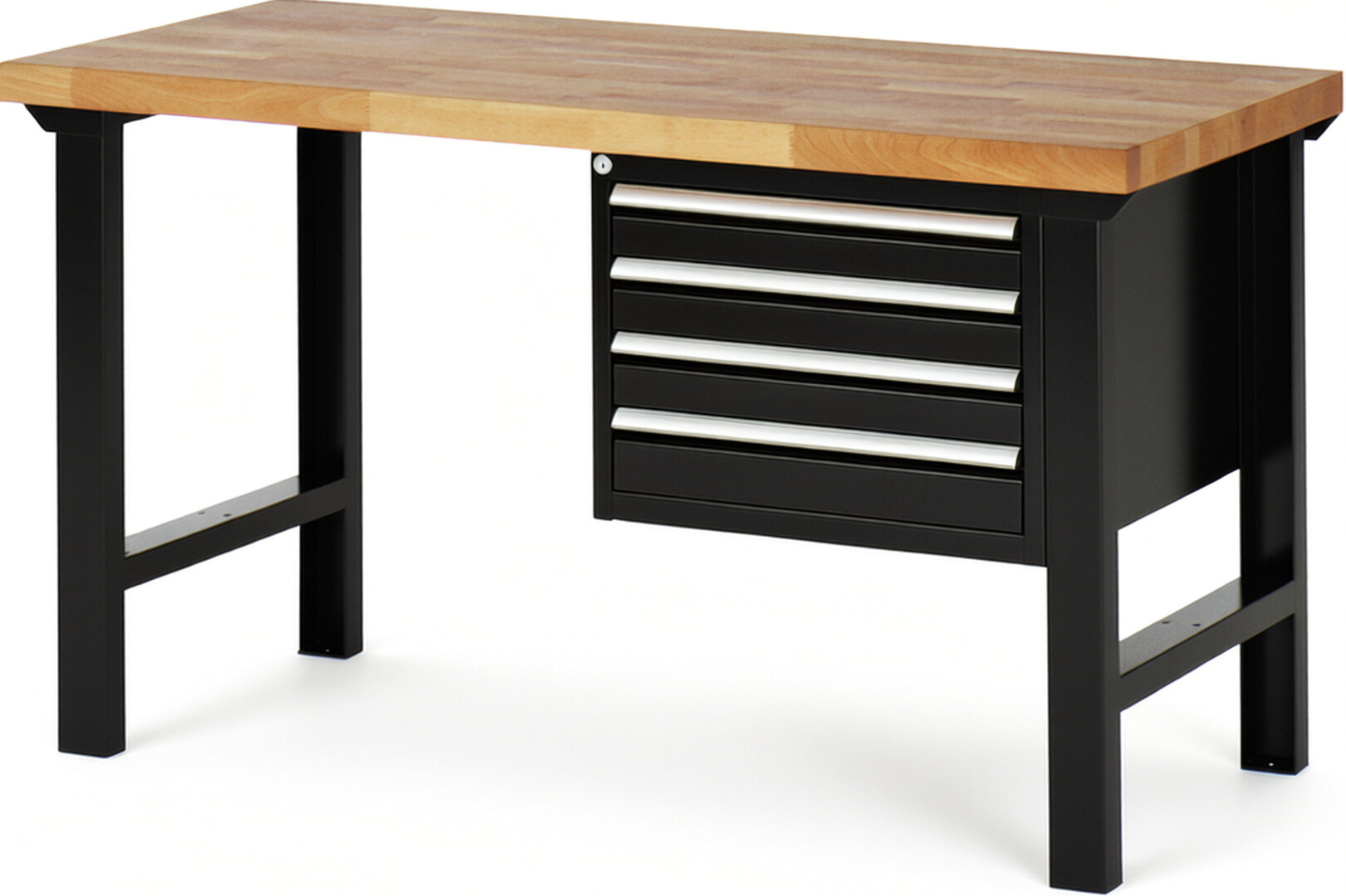 Werkbank Modell 7133 schwarz, BxTxH 1500x700x840 mm,  Buche-Massiv Arbeitsplatte 40 mm,  4 Schubladen mit  Vollauszug 100 % und  SoftClosing