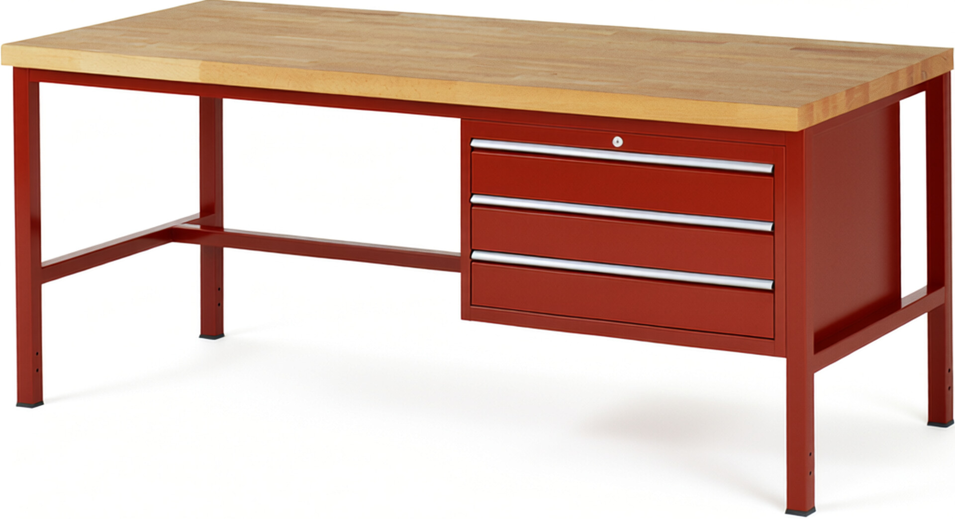 Werkbank Modell 8227 rot, BxTxH 2000x900x840 mm,  Buche-Massiv Arbeitsplatte 40 mm,  3 Schubladen mit  Vollauszug 100 % und  SoftClosing