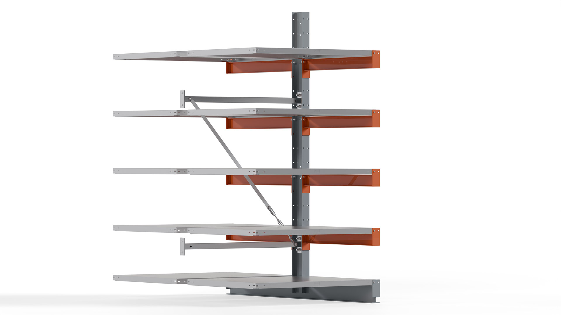 Kragarmregal KARL basic - Anbaufeld - Breite: 100 cm - Höhe: 200 cm - Tiefe: 172 cm - Traglast je Arm: 550 kg - doppelseitig