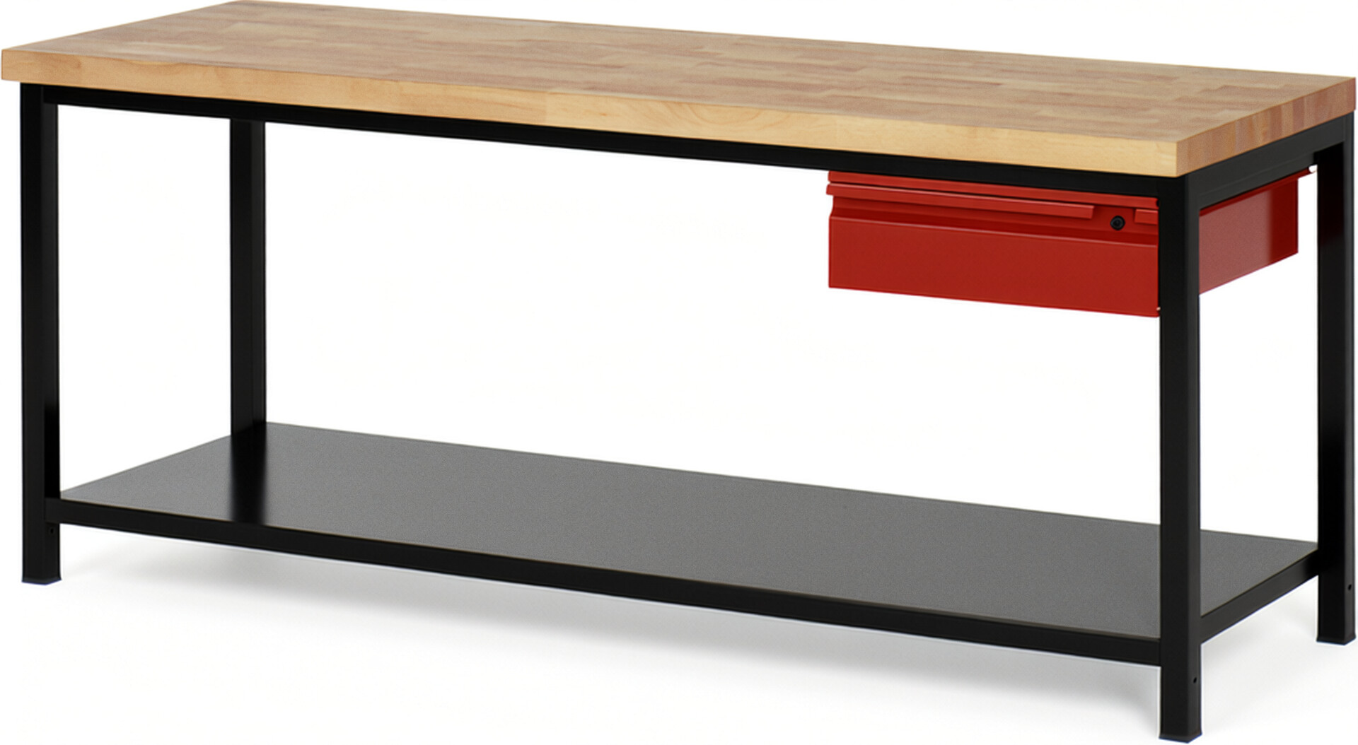 Werkbank schwarz - rot, Breite 200 cm, Tiefe 70 cm, Höhe 104 cm, 1 Schublade(n), Platte: Buche-Massiv-Arbeitsplatte