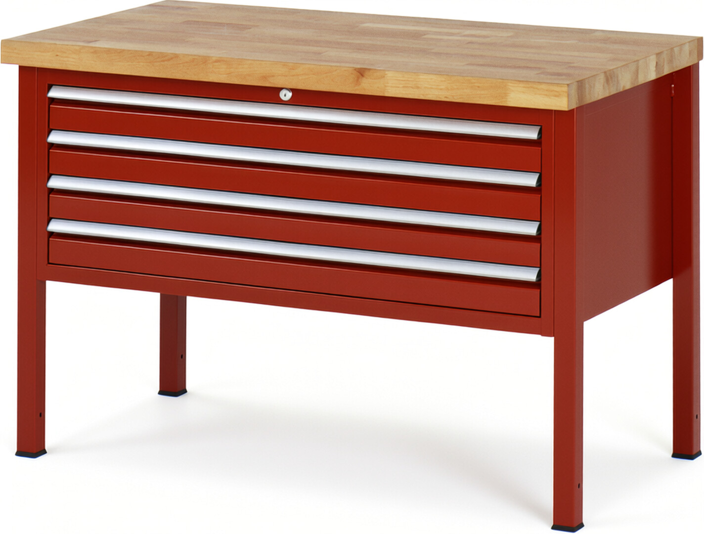 RAU Werkbank rot - Breite 125 cm - Tiefe 70 cm - Höhe 104 cm - Buche-Massiv Arbeitsplatte 40 mm