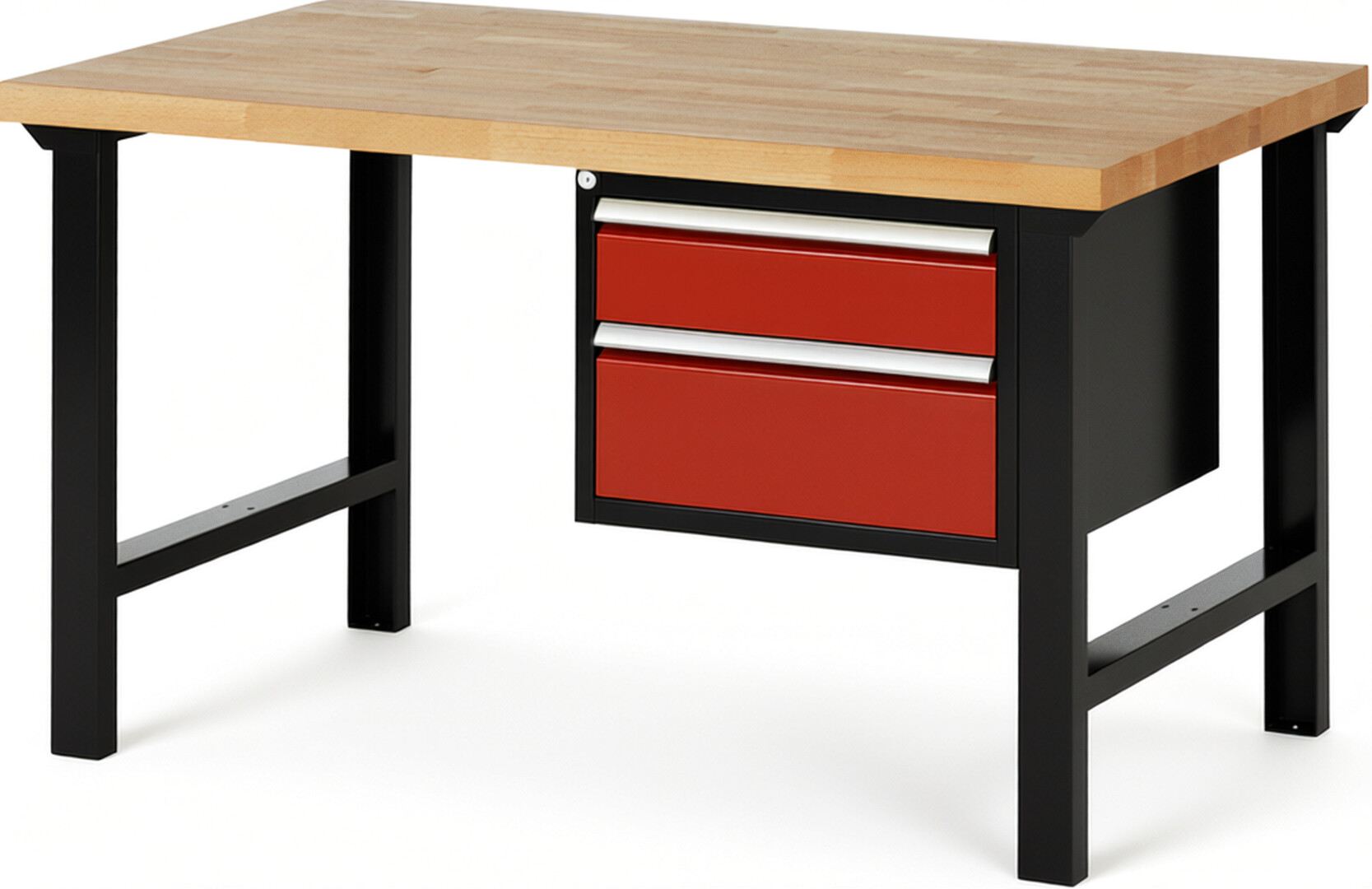 RAU Werkbank schwarz - rot - Breite 150 cm - Tiefe 90 cm - Höhe 84 cm - Buche-Massiv Arbeitsplatte 40 mm