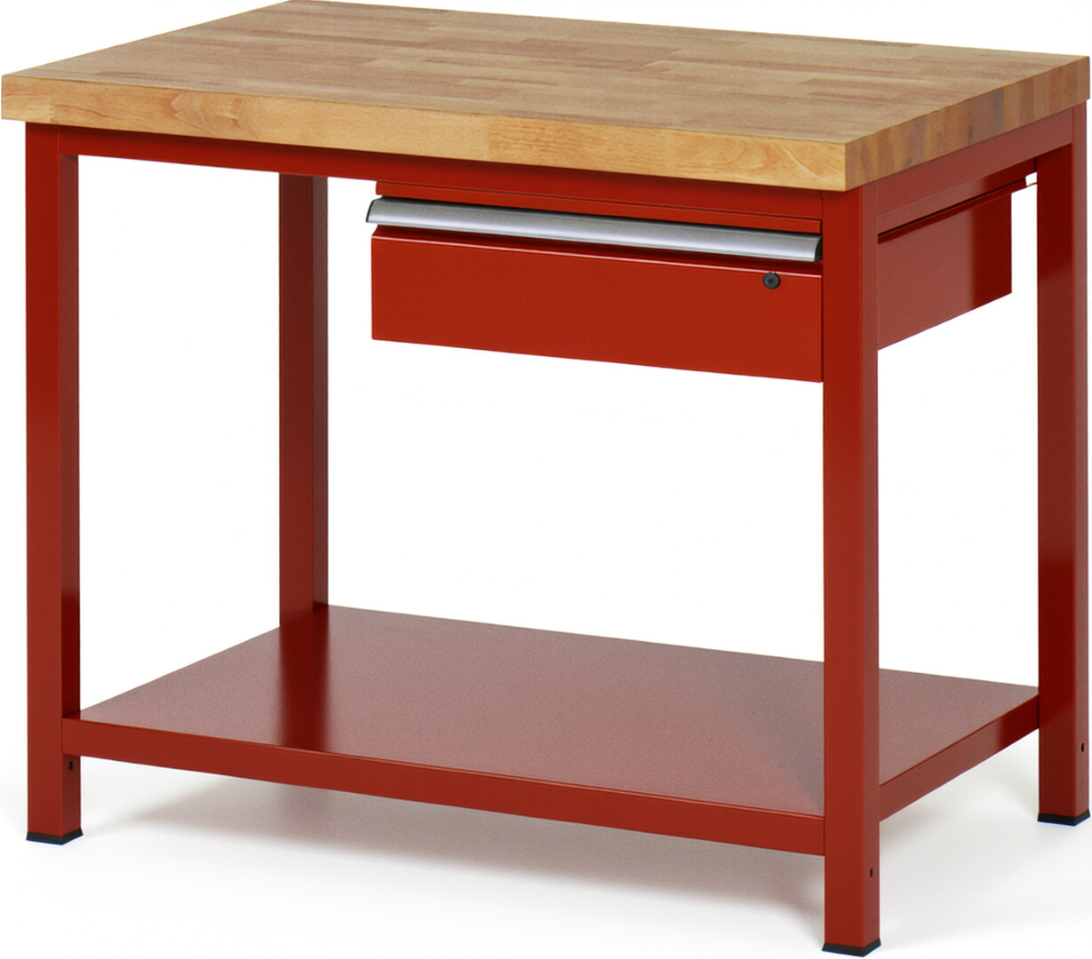 Werkbank Modell 8001 rot, BxTxH 1000x700x840 mm,  Buche-Massiv Arbeitsplatte 40 mm,  1 Schublade mit  Auszug 90 %