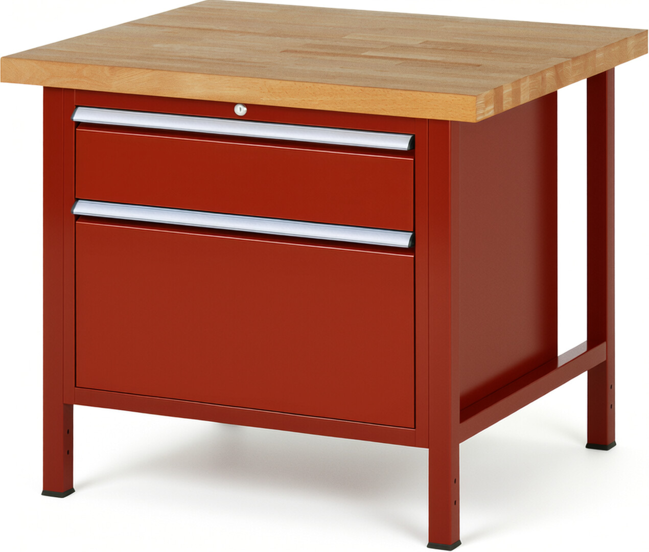 Werkbank Modell 8256 rot, BxTxH 1000x900x840-1040 mm,  Buche-Massiv Arbeitsplatte 40 mm,  2 Schubladen mit  Vollauszug 100 % und  SoftClosing