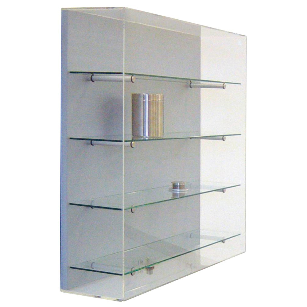 Vitrine, Wandvitrine, Ganzglas, Sichtböden oben/unten Dekor-Silber, 2 Dickglasböden, BxTxH 800x200x800 mm