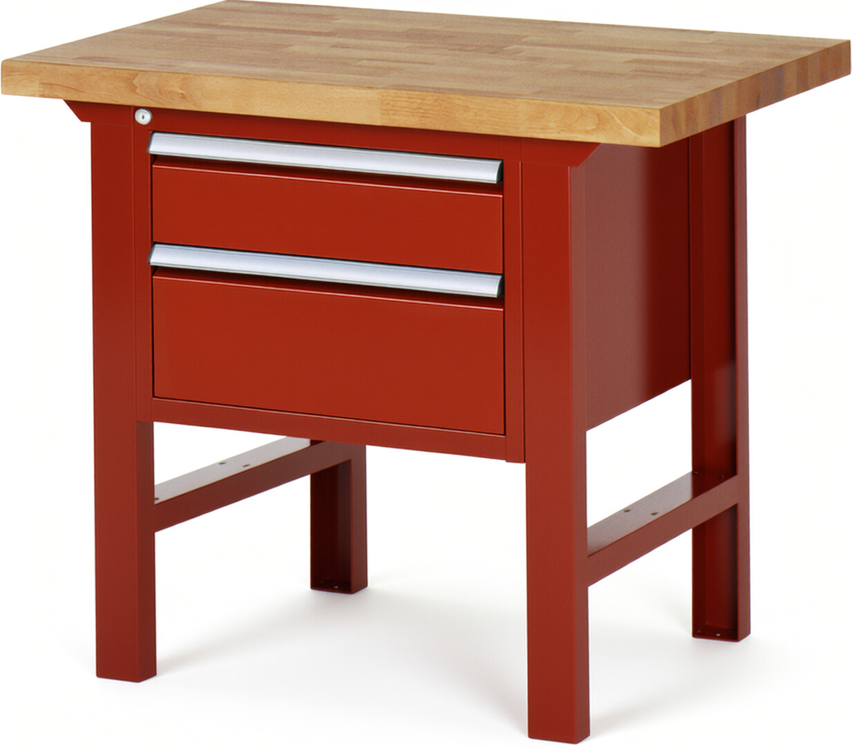 Werkbank Modell 7123 rot, BxTxH 1000x700x840 mm,  Buche-Massiv Arbeitsplatte 40 mm,  2 Schubladen mit  Vollauszug 100 % und  SoftClosing