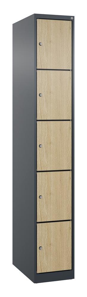 Fächerschrank mit MDF Türen, Breite 30 cm, Höhe 185 cm, Tiefe 50 cm, 5 Fächer