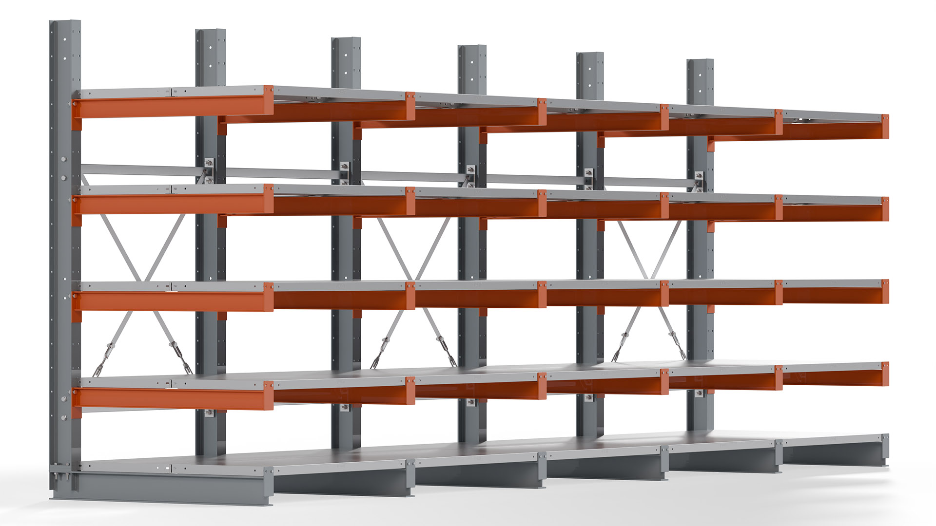 Kragarmregal KARL basic - lackiert - Breite: 500 cm - Höhe: 200 cm - Tiefe: 100 cm - Traglast je Kragarm: 450 kg - einseitig