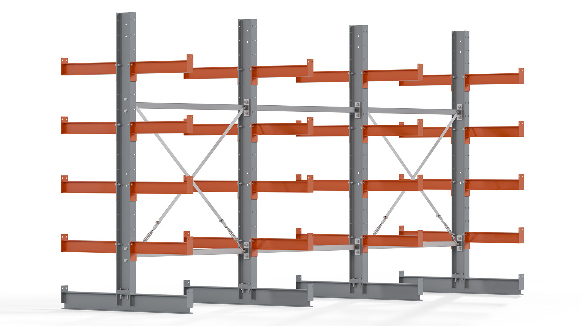 Kragarmregal KARL basic - lackiert - Breite: 384 cm - Höhe: 200 cm - Tiefe: 50 cm - Traglast je Kragarm: 870 kg - beidseitig