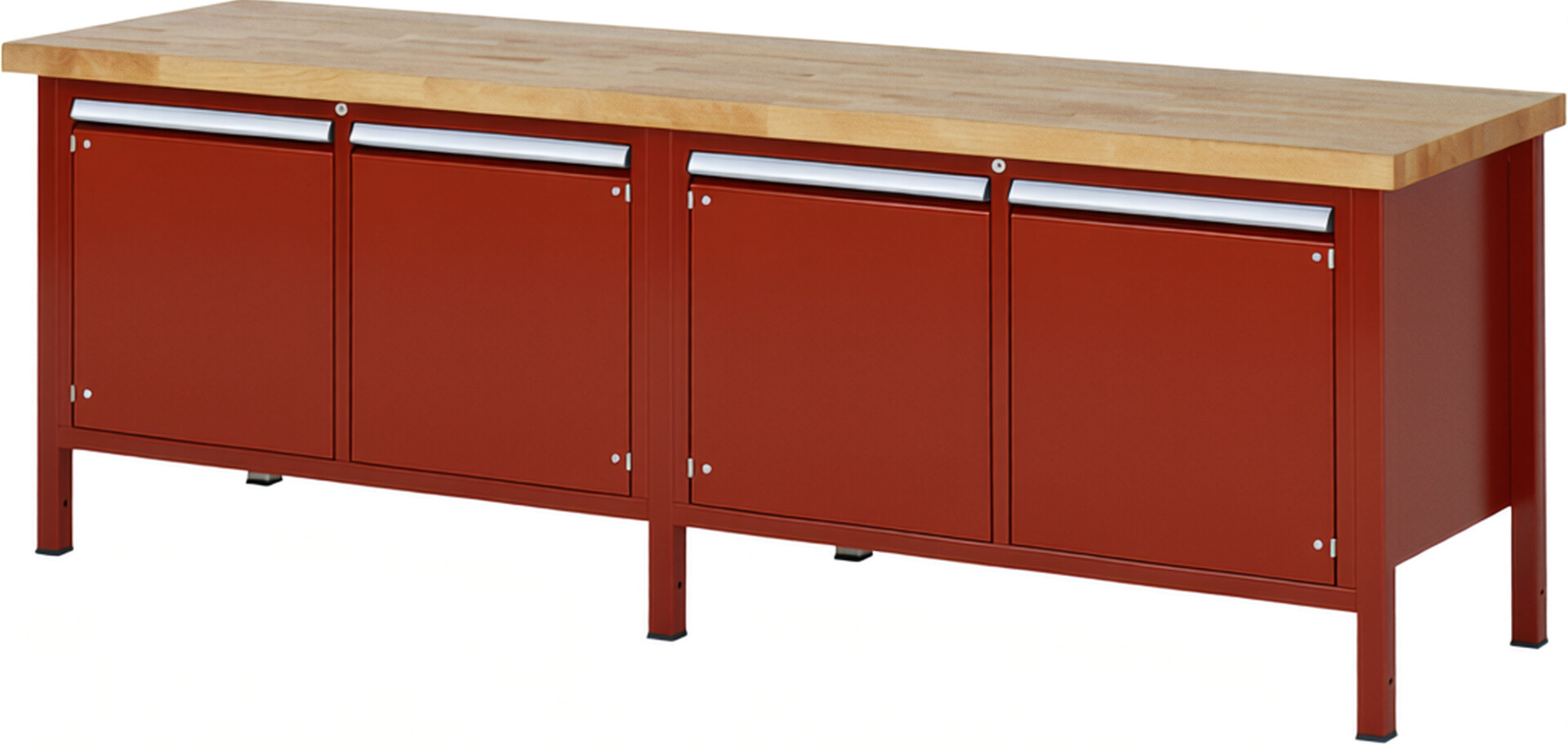 Werkbank Modell 8465 rot, BxTxH 2500x700x840 mm,  Buche-Massiv Arbeitsplatte 40 mm