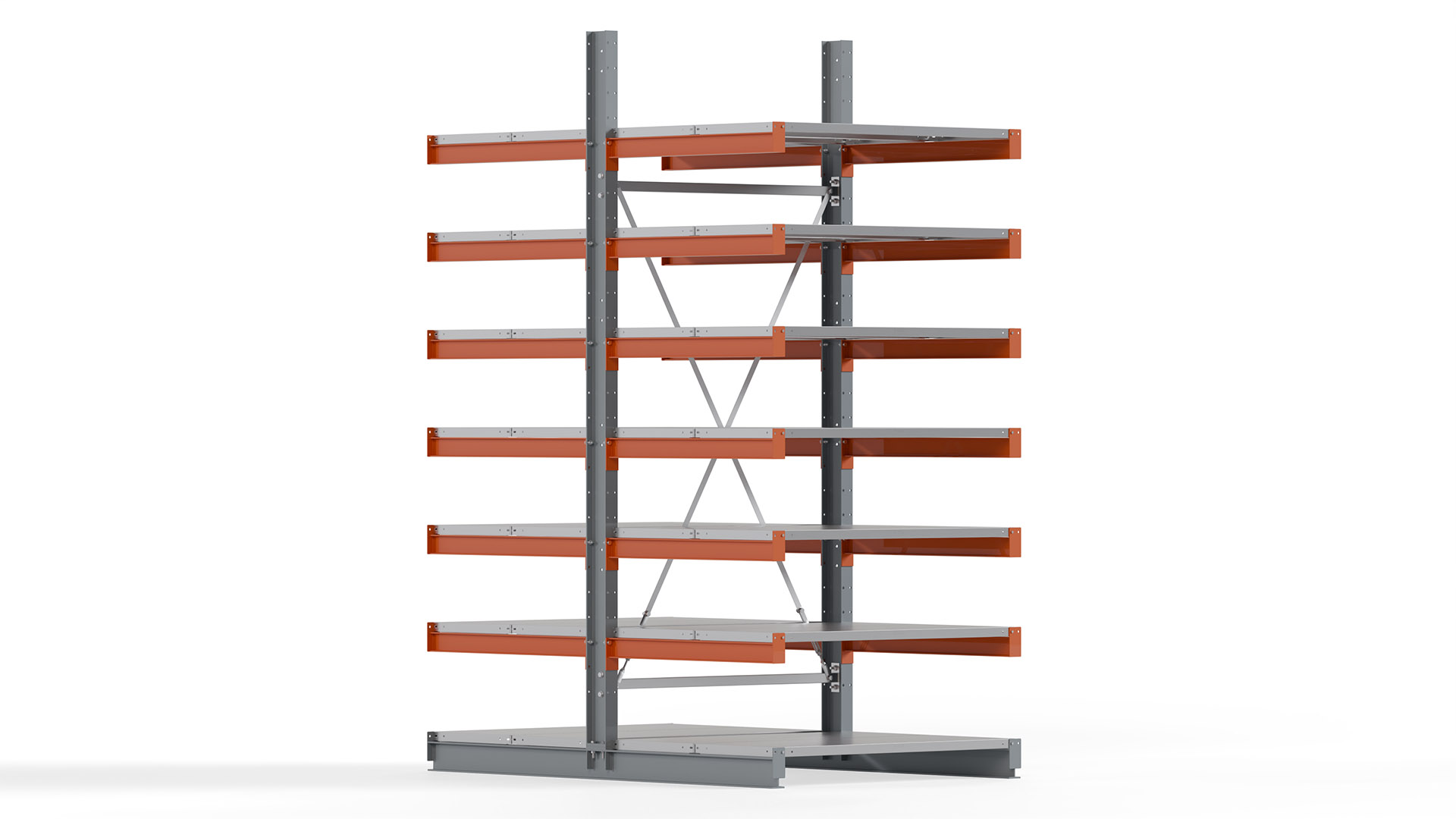 Kragarmregal KARL basic - lackiert - Breite: 128 cm - Höhe: 300 cm - Tiefe: 100 cm - Traglast je Kragarm: 450 kg - beidseitig