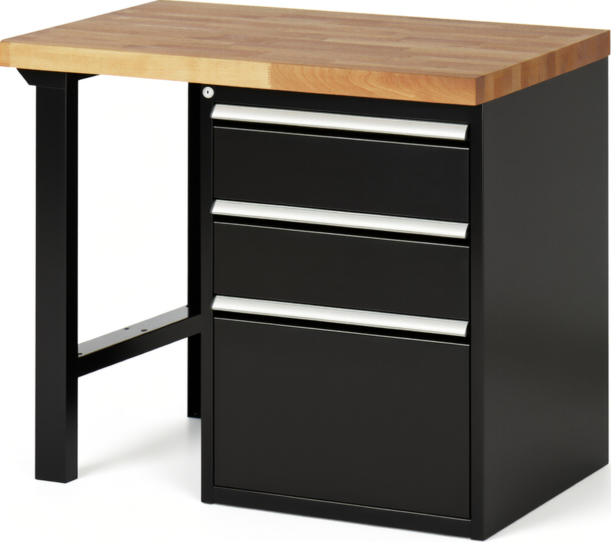 Werkbank Modell 7507 schwarz, BxTxH 1000x700x890 mm,  Buche-Massiv Arbeitsplatte 40 mm,  3 Schubladen mit  Auszug 90 %