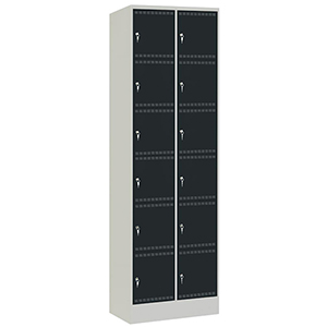 Akku-Ladeschrank, Fächerschrank, BxTxH 610x582x1995 mm, 12 Fächer, Abteil-BxH 300x300 mm, RAL 7035/7016 lichtgrau/anthrazit