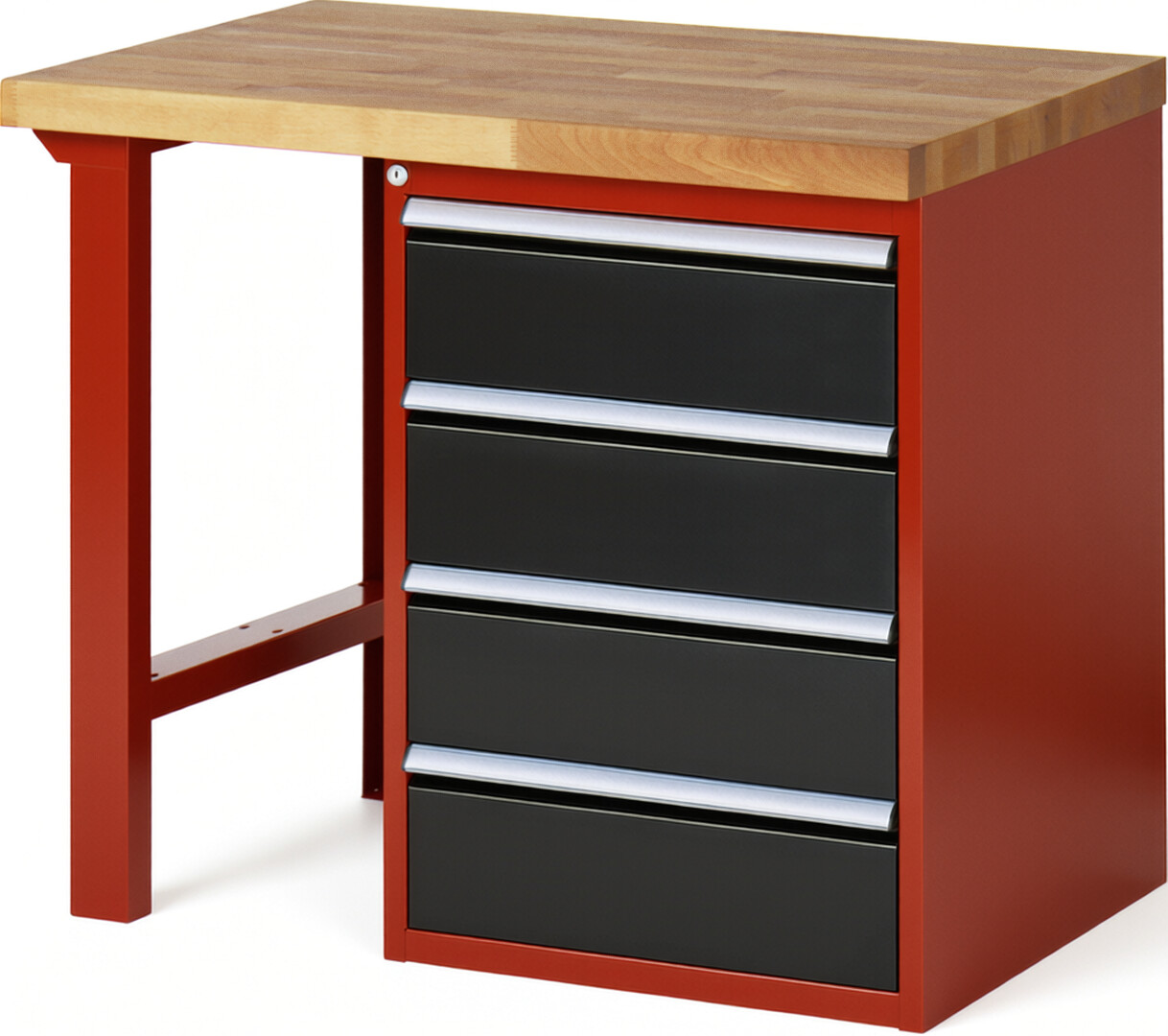 Werkbank Modell 7509 rot - schwarz, BxTxH 1000x700x890 mm,  Buche-Massiv Arbeitsplatte 40 mm,  4 Schubladen mit  Vollauszug 100 % und  SoftClosing